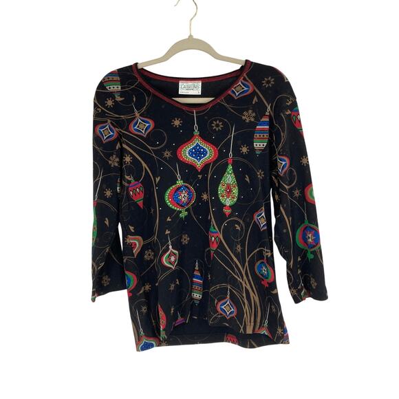 VTG Y2K Cactus Bay Ornament Bling Christmas Print Baby Tee Women’s Large Artsy - Picture 1 of 9